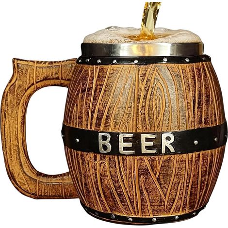 Verre à Bière 550ml Acier Inoxydable Aspect Rustique Chope À Bière Aspect Bois Accessoires Bar pour Maison Cuisine Bar et Restaurant Camping Fête Anniversaire Café Jus et (1/5)