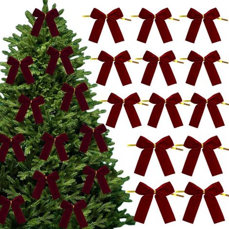 Nœuds de Ruban en Velours, 24 pièces, décorations d'arbre de noël nœuds de couronne de noël Décoration de d'arbre en velours, pour artisanat fait à la main (1/5)