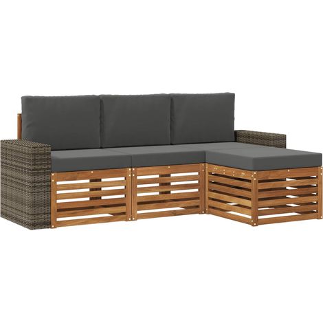 Set di divani da esterno con cuscino 4 pz Salotto da Giardino Naturale e Antracite (1/5)