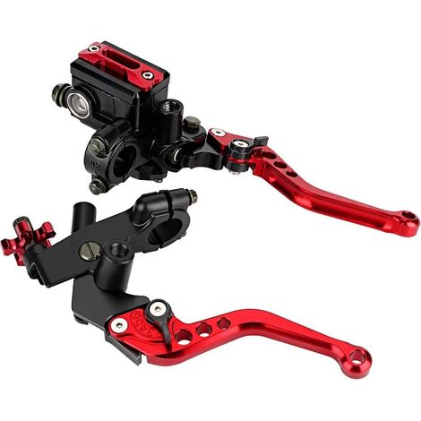 poignee de frein moto,paire de levier de frein moto droit et gauche avec maître-cylindre, leviers de réservoir d'embrayage de frein moto universels (22mm) universels (Red) (1/5)