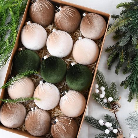 Weihnachtsbaumschmuck mit Samtkugeln – 15-teiliges, bruchsicheres Weihnachtsschmuckset mit Lichterketten – mehrfarbig grün (1/4)