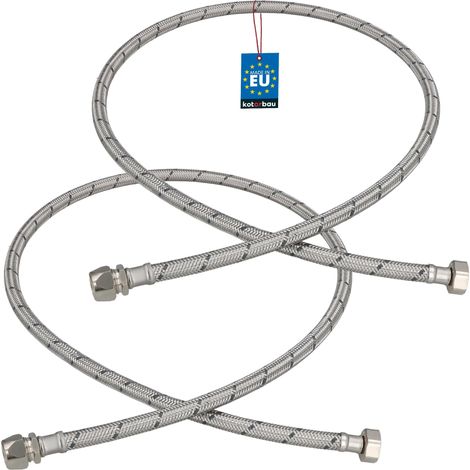 KOTARBAU® Lot de 2 Flexible Robinet 3/8" x 3/8" - Tuyau Robinet Cuisine 120 cm - Écrou Tournant x Raccord à Sertir - Rallonge Robinet Cuisine Flexible - Tuyau Flexible Plomberie - Acier Inoxydable (1/4)