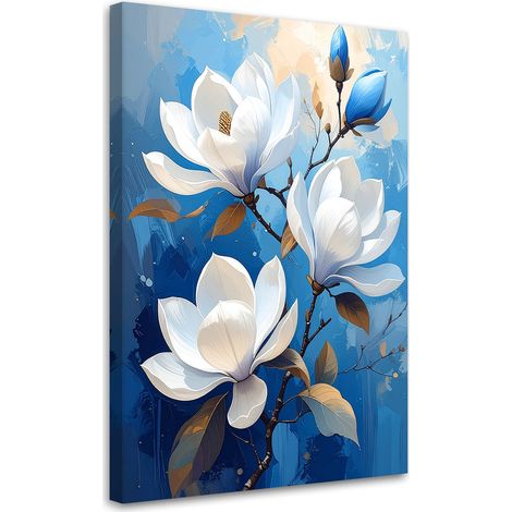 Tableaux, Magnolias blancs sur fond bleu dans un style élégant,20x30 (1/4)