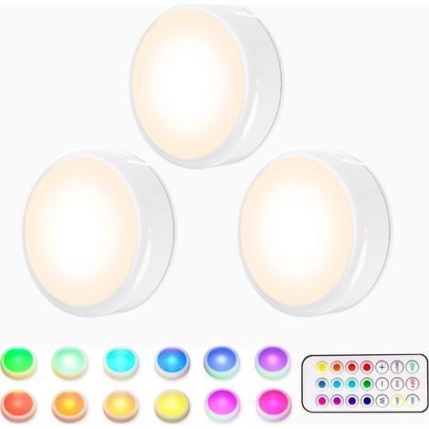 Kabellose RGB-LED-Schrankleuchte, 16 Farben, Nachtlicht mit Fernbedienung für Treppenhaus, Kleiderschrank oder Spielzimmer, Timerfunktion – 3er-Pack (1/5)