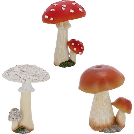 Statuette décorative en polyrésine Champignons (Lot de 3) 12 cm (1/4)