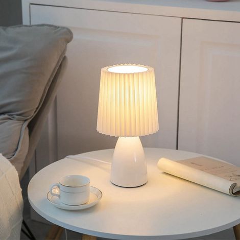 Lampe De Bureau Retro - Abat-jour Plissé - Support En Céramique - Dimmable Sans Étapes - Blanc - 1 Pièce (1/3)