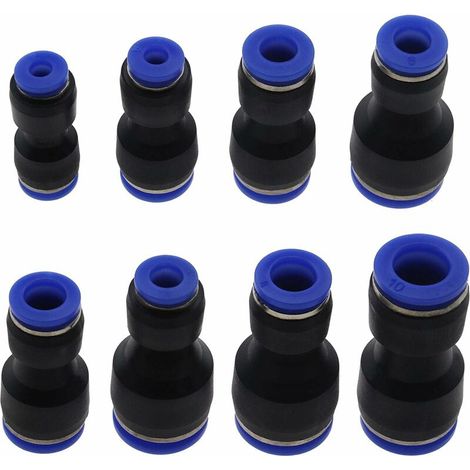 Adaptateur de réducteur de raccords de tuyauterie à poussoir pneumatique en plastique Raccord rapide24pièces (le noir) (1/5)