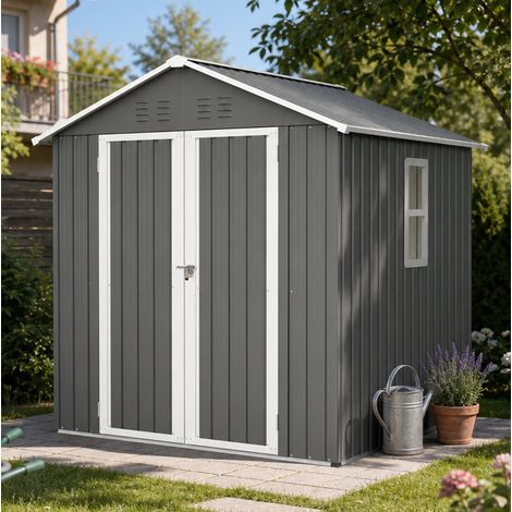 Casetta da giardino in metallo grigia 184,8 x 182 x 191,1 cm con finestra e ventilazione HAVRYA (1/5)