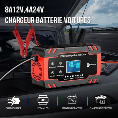 Chargeur Batterie Voitures 12V/24V 8A, Chargeur de Batterie Intelligent Moto avec Fonction Réparation, Maintien de Charge Auto, Écran LCD, pour Voiture Moto Camion, AGM, Gel, Wet, SLA (6-150 AH) (1/3)