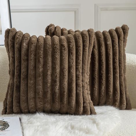 Lot de 2 Housse de coussin Rayures Fausse fourrure Velours 40x40 cm Salon Chambre Canapé