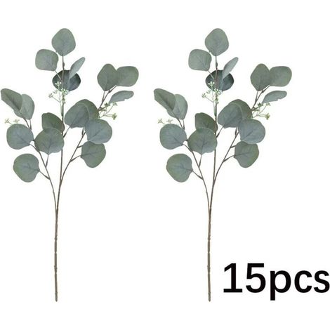 15 Stück künstliche Eukalyptuspflanzen, gefälschter Eukalyptus, grüne Eukalyptusblätter, silberner Eukalyptusblattzweig, für Hochzeit, Garten, Zuhause, Büro, Dekoration (1/4)