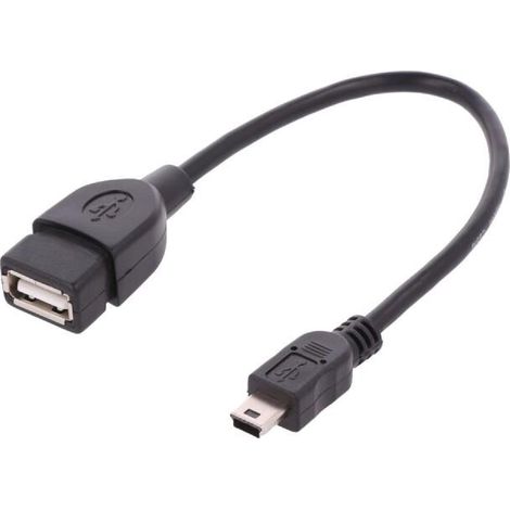 Cable- OTG.USB 2.0- USB A socle.USB B mini prise- 0.2m- noir