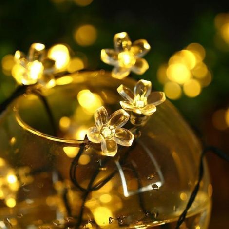 Guirlande lumineuse solaire d'extérieur - 7 m, 50 LED, avec fleurs, pour jardin, terrasse, tente, mariage (blanc chaud) (1/5)
