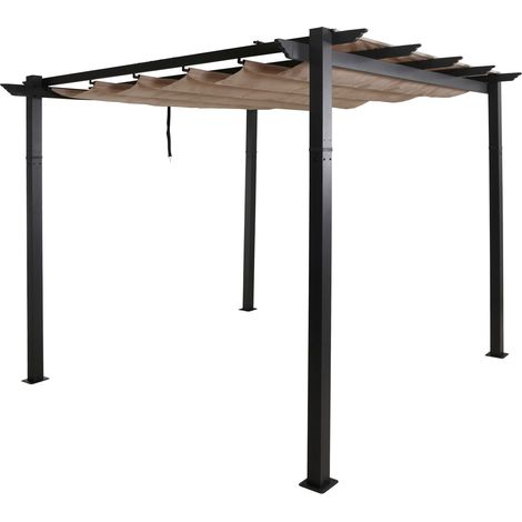 [JAMAIS UTILISÉ] Pergola en aluminium HHG-024, pavillon de jardin, structure robuste de 8 cm, toit coulissant, protection UV 50+, 3 x 3 m, beige crème (1/5)