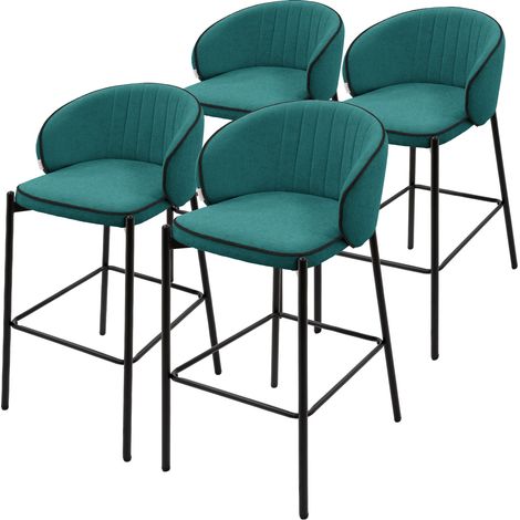 ML-Design Barhocker 4er Set Petrol mit Stoffbezug, 76 cm hoch, Gepolsterte Barstühle mit Stahlgestell, Küchenstühle mit Rückenlehne und Fußstütze, Tresenhocker Bistrohocker Thekenhocker Küchenhocker