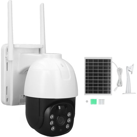 Ortviai Caméra de surveillance solaire 3 MP PTZ extérieure avec WiFi, vision nocturne HD, détection humaine, rotation 355°/inclinaison 140°