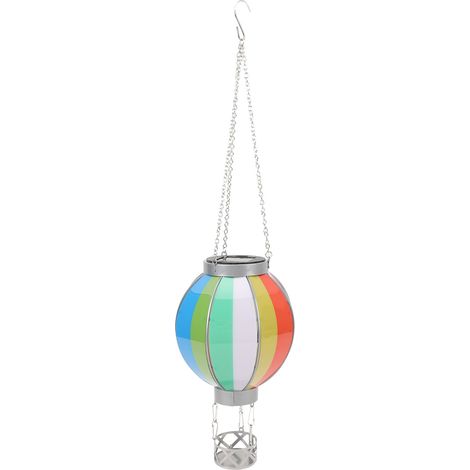 Lanterne solaire montgolfière avec porte-bougie, lampe décorative à suspendre en forme de montgolfière à flamme vacillante pour jardin ou cour. (1/5)