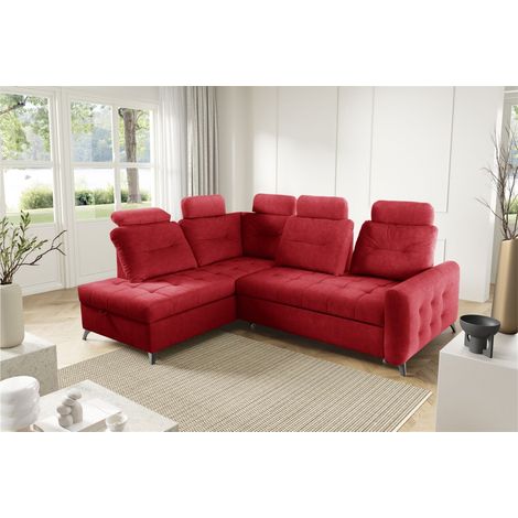 Ecksofa Schlafsofa Sofa WENDIE Stoff Hold Me Rot Ottomane Links