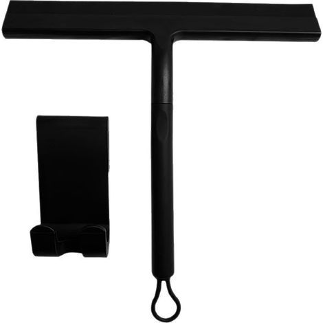 Raclette pour portes de douche en verre, boucle résistante - sans perçage et crochet adhésif, raclette de douche en silicone - noire (1/5)