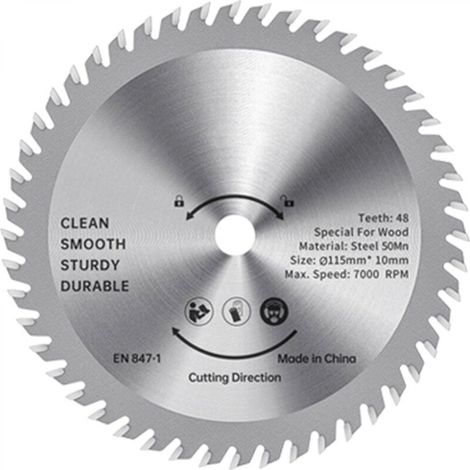 TCT Circular Saw Blade - 115 mm - Wood Cutting - Alloy Steel - 48 Teeth - Ready-to-Use Saw - For Woodworking - Smooth Cut - 32 mm - Mandrel (1/4)
