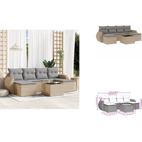 7-tlg. Garten-Sofagarnitur mit Kissen Beige Poly Rattan - Gartenmöbel Set - PE-Rattan Möbel - Outdoor Lounge - Gartenlounge - Esstisch Set (1/3)