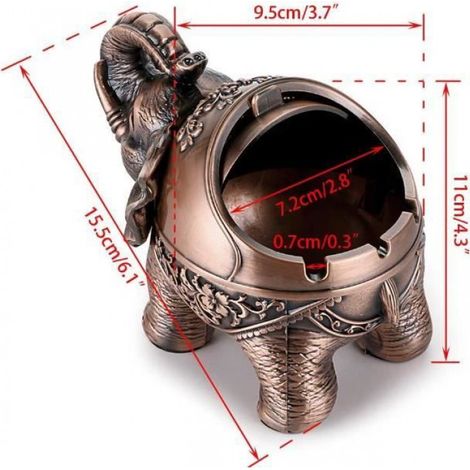 Cendrier coupe-vent vintage avec couvercles-Cendrier de table à modeler en forme d'éléphant rétro pour usage extérieur-Bronze Rouge (1/4)