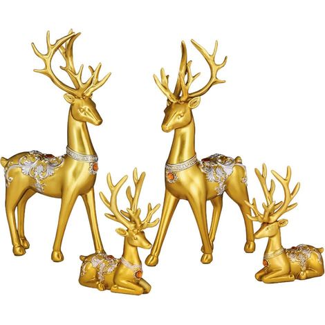 Renna Figura Set 4 Pezzi Decorazione Natalizia Resina Dorata (1/5)