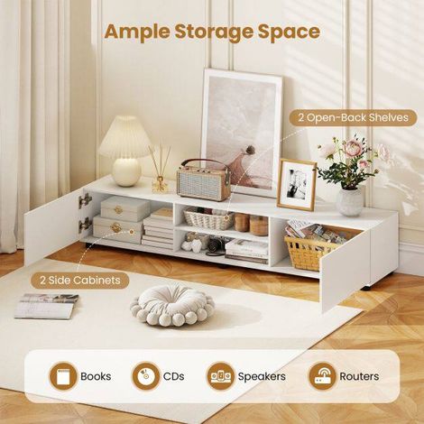 Modern TV Stand for up to 70" TVs with 2 Doors and Open Shelves for Living Room-White (1/4)