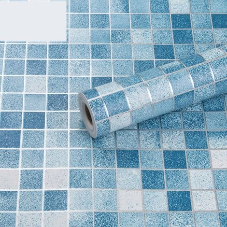 Film adhésif mural effet mosaïque bleu, imperméable, résistant aux taches et à la chaleur, déco maison DIY, revêtement facile à poser (1/4)