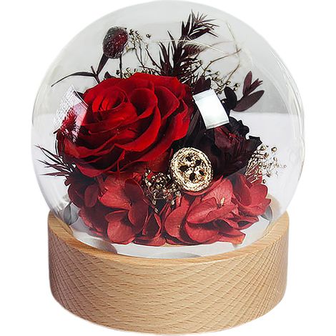 Spieluhr mit konservierten Rosen – Muttertagsdekoration – Geschenk – Runder roter Deckel (1/2)