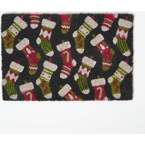 HOMESCAPES Christmas Stockings Non-Slip Coir Doormat, 40 x 60 cm (1/4)