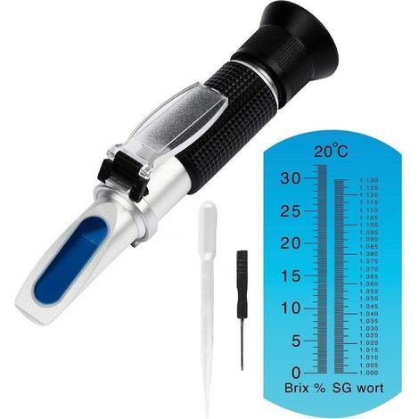 Dual Scale Beer Refractometer 0-32 Brix, Portable Wort Sugar Measurement, For Home Brewing (1/5)