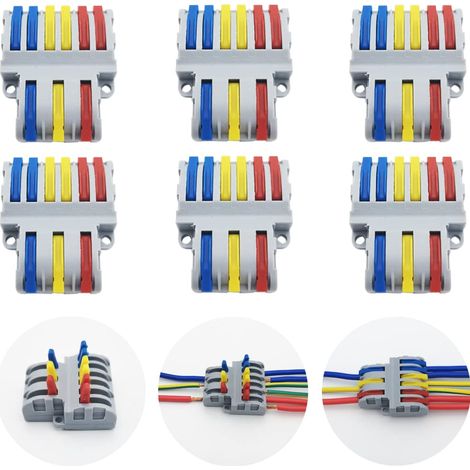 Terminales de conexión, 6 piezas, conector eléctrico rápido, conectores de cable compactos SPL-63 (3 entradas, 6 salidas)