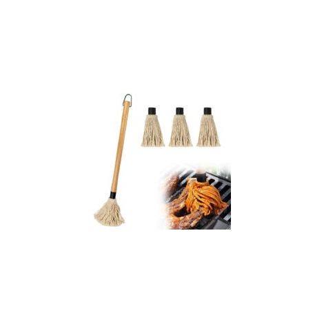 Grillpinsel, Küchenpinsel zum Bestreichen mit Barbecue-Sauce, mit langen Holzgriffen und 3 zusätzlichen Ersatzköpfen zum Kochen und Grillen.