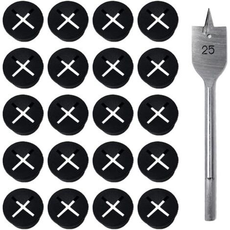 20 PCS Oeillet de Bureau Noir Couvercle de Trou de Câble Cache Trou Passe Cable en Silicone Flexible Oeillet Passe Cable avec Foret pour Table d'Ordinateur Bureau Maison Ordinateur 25mm (1/5)