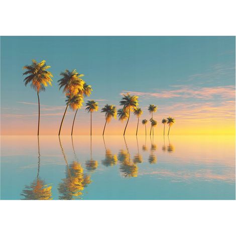 Papier peint mural palmiers plage paysage nature intissé grand format design intérieur salon chambre pas cher 350x250 cm (1/5)