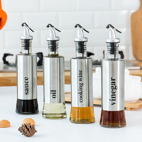 Bouteille Distributeur D Huile - Verre Et Acier Inoxydable - Étanche - 300 Ml - Pour Huile Vinaigre Sauce Soja Vin De Cuisine - 1 Pièce (1/5)