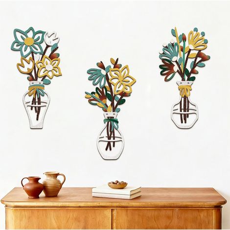 wocpvm Lot de 3 Floral Vase Minimaliste Sculpture Murale en Bois (1/5)