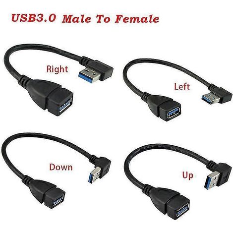 Câble adaptateur d'extension USB 3.0 Type A coudé à 90 degrés mâle vers femelle-E