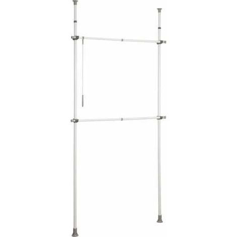 WENKO Porta abiti telescopico su misura Hercules Basic per guardaroba, soluzione senza foratura, regolabile in lunghezza e altezza, in acciaio, 75-120x165-300x11 cm, bianco (1/5)