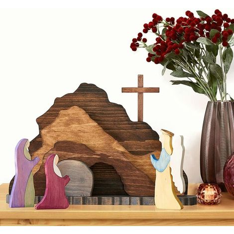 Crèche de Pâques en bois, décoration de bureau, ornement, cadeau pour la famille (1/4)