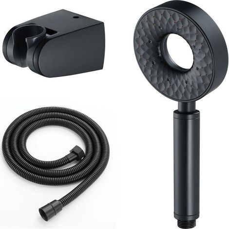 Ulisem Douche haute pression, ceinture de douche à main ronde en ABS, flexible de douche en acier inoxydable 1.5M, douchette à main 3 fonctions avec support, noir