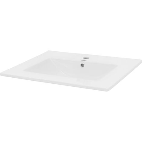 ECD Germany Lavabo di Appoggio Design Moderno 610x465x175 mm in Ceramica Rettangolare Finitura Bianco Lucido Lavandino ad Incasso Lavello Lavamani Bacinella Sanitari Bagno incl. Piletta e Troppopieno