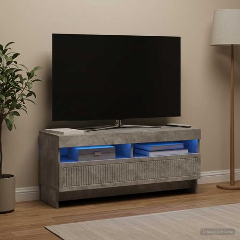 Meuble TV LED Gris béton Bois d'ingénierie (1/5)