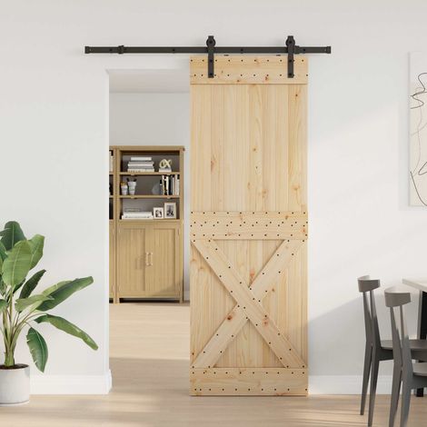 Puerta Corredera  Natural y negro 80 x 210 cm (152,5 cm)