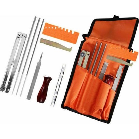 10pièces Kit Affûtage de Tronçonneuse Chaîne et Outils Inclus Manche Bois pour Prise Main Confortable - (1/5)