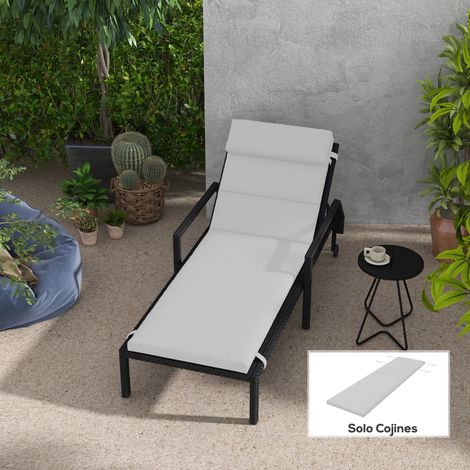 Cuscino per sdraio in cotone 196x63x6 cm con tessuto idrorepellente, cuscino per seduta e schienale grigio chiaro