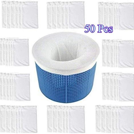 Accessoires de piscine (50 pièces blanches) Chaussettes de skimmer de piscine, filet de filtration réutilisables, chaussettes élastiques et résistantes en nylon, accessoires de piscine (1/5)