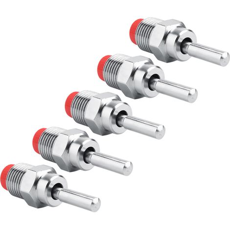 Lot de 5 abreuvoirs automatiques à tétine pour cochons, en acier inoxydable et cuivre, avec capuchon rouge et tige longue. (1/5)