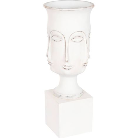 Cache-pot visage design blanc élégant pour intérieur - Blanc vieilli effet patiné (1/4)